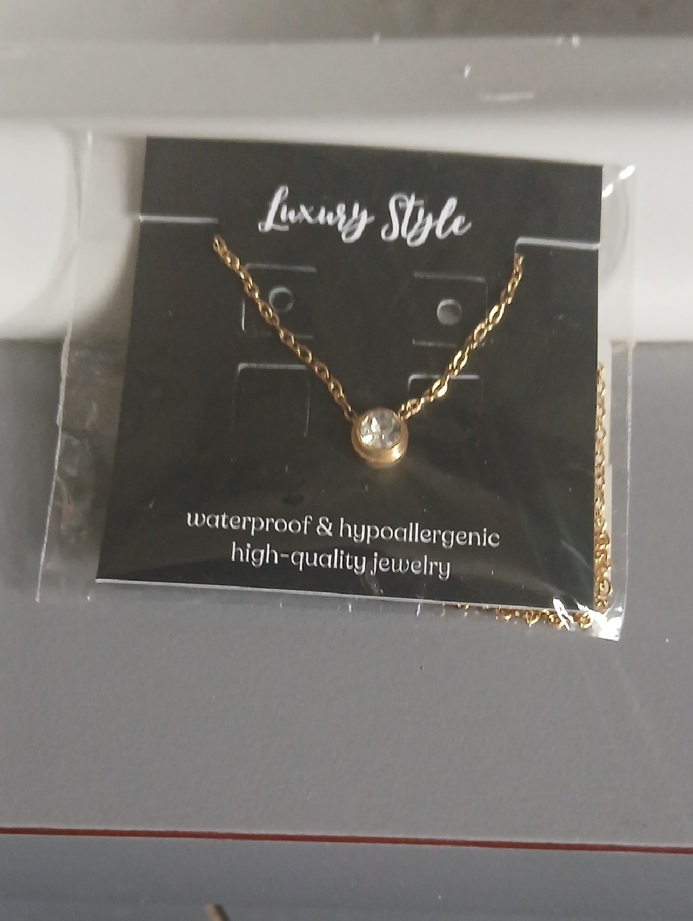 Gold-Tone Solitaire Pendant Necklace -18k Gold Plated Over Steel